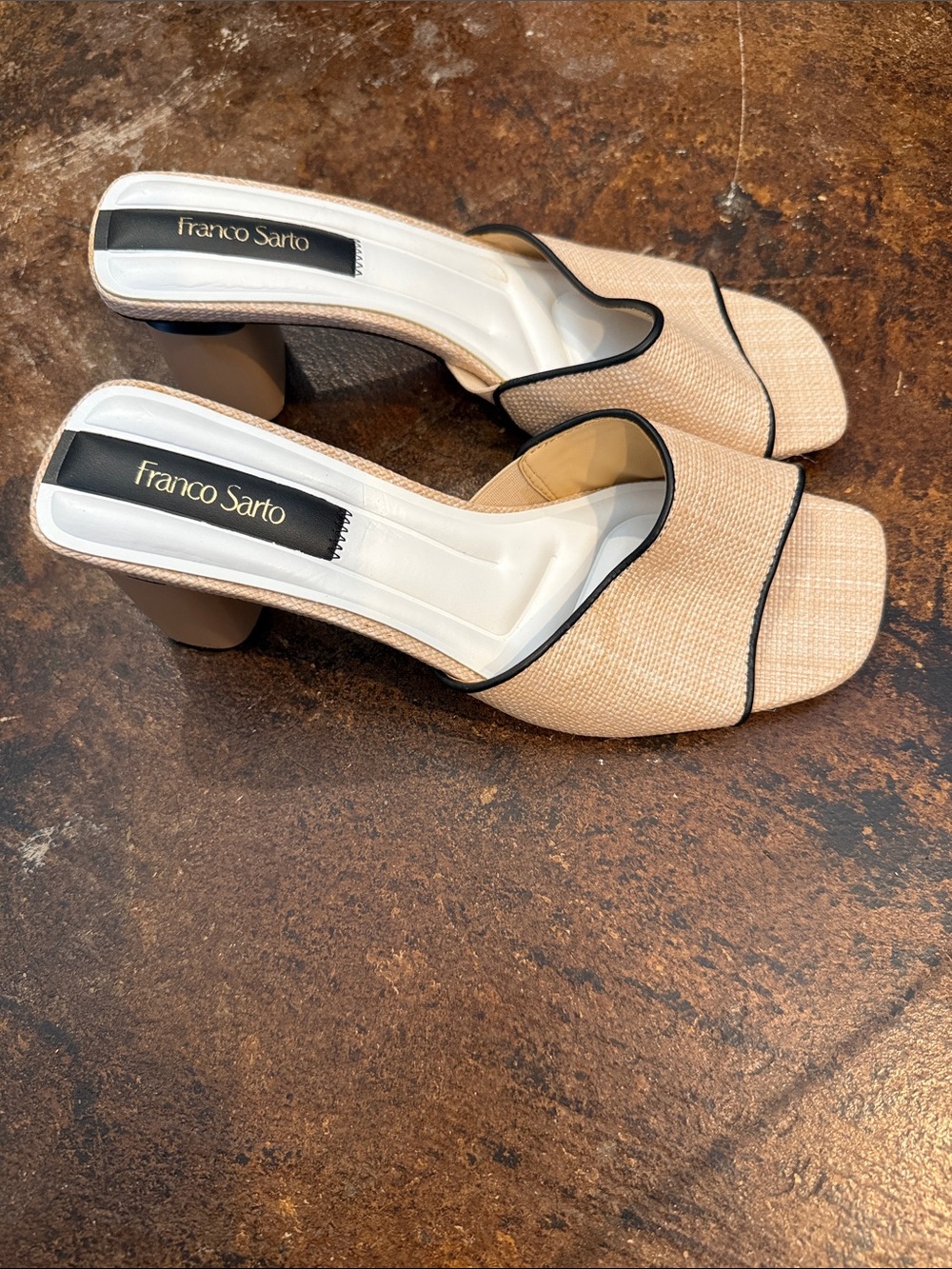 Franco Sarto Beige Slide Mules with Black Piping 8.5 New